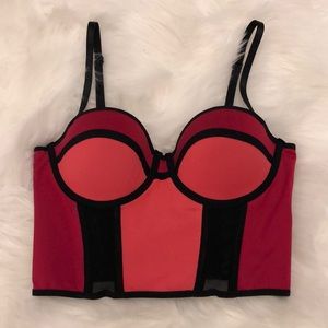 Bebe red/black crop top/bustier
